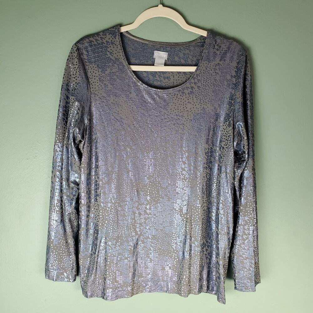 Chico's Womens Touch of Cool Foil Houndstooth Layering Tee Size Large 2 Stretch